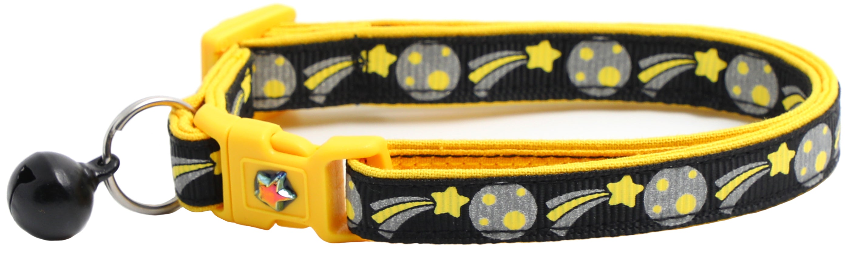 Shooting Stars Reflective Cat Collar showcasing reflective elements and reinforced cotton material, designed for safety and style.